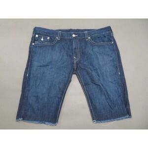 True Religion Cut Off Denim Shorts Mens 44 Blue Straight Raw Hem Flap Pockets